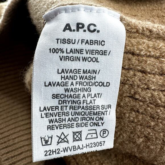 A.P.C. Alex Sweater Virgin Wool 1/4 Zip Ribbed High Neck Pullover Cab Camel L - Picture 4 of 5